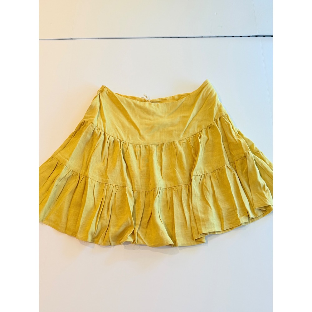 Shop Neighbor Butter Yellow‎ Tiered Mini Skirt Ruffle Rayon Boho Womens Size M